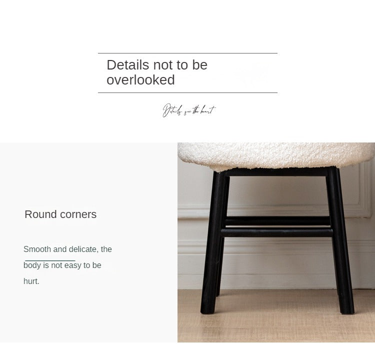 Oak Solid Wood Round Vanity Stool, Scandinavian Style White Makeup Chair