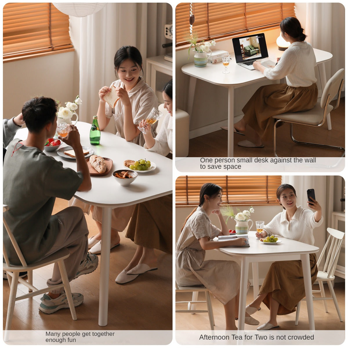 Solid Rubberwood White Cream Style Rock Board Dining Table