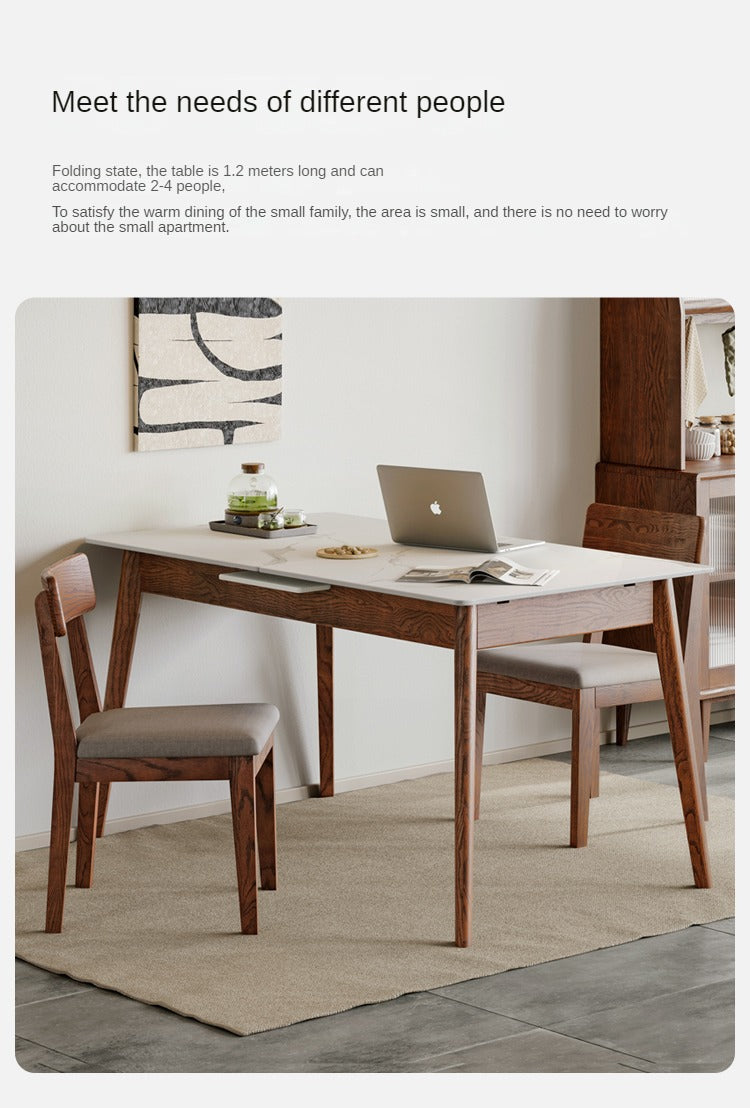 Oak Solid Wood walnut color Retractable Dining Table