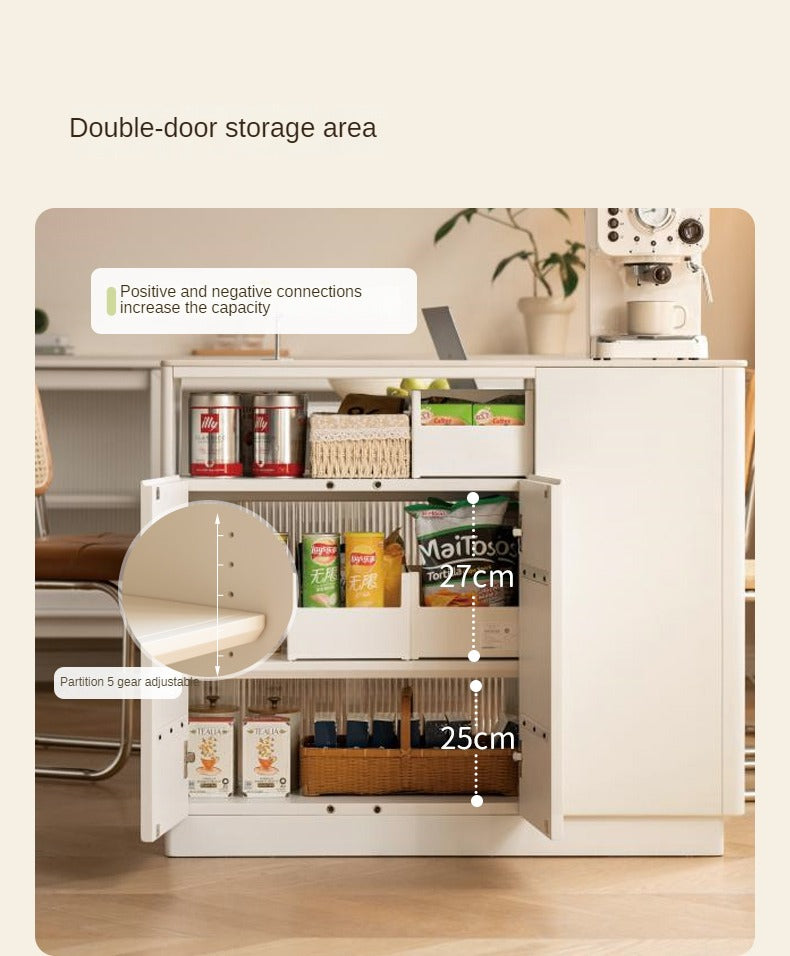 Poplar Solid Wood Partition Dining Cabinet, White Cream Rock Board