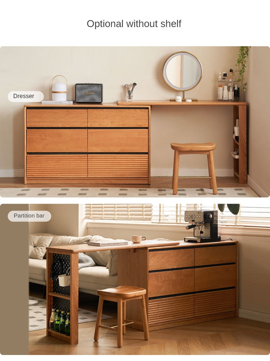 Сherry Solid Wood Retro Corner Vanity Table.