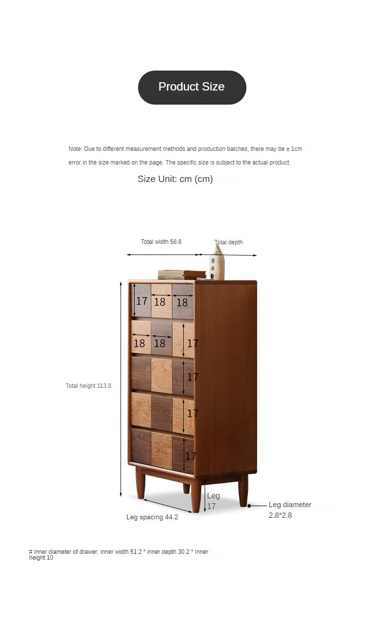 Cherry Solid Wood Retro Chest of Drawers Checkerboard