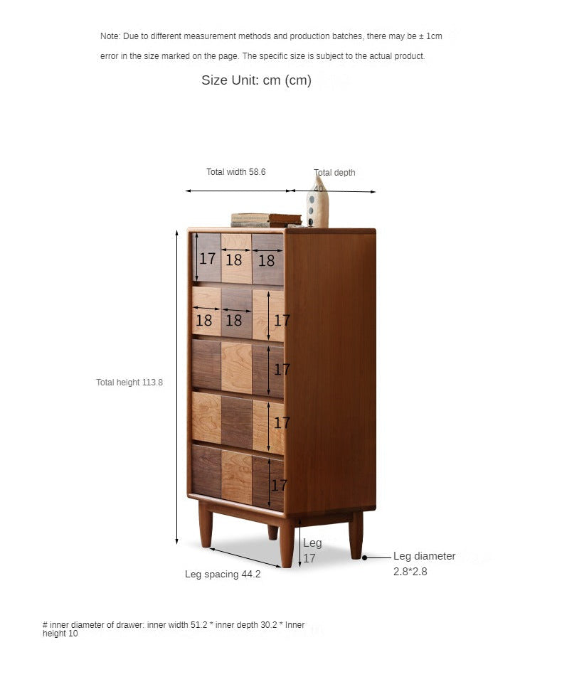 Cherry Solid Wood Retro Chest of Drawers Checkerboard