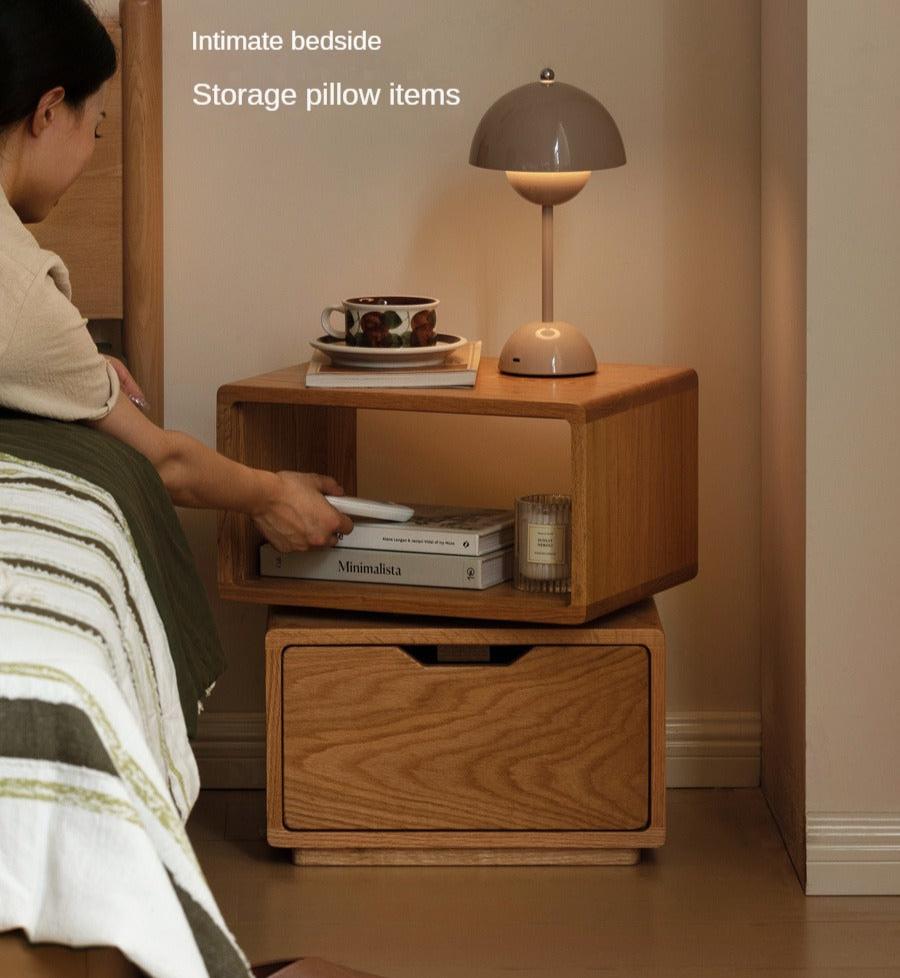 Oak Solid Wood SideTable Rotating Nightstand.