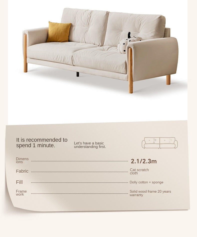 Oak Solid Wood Fabric White Cream Style Cat Scratching Cloth Sofa.