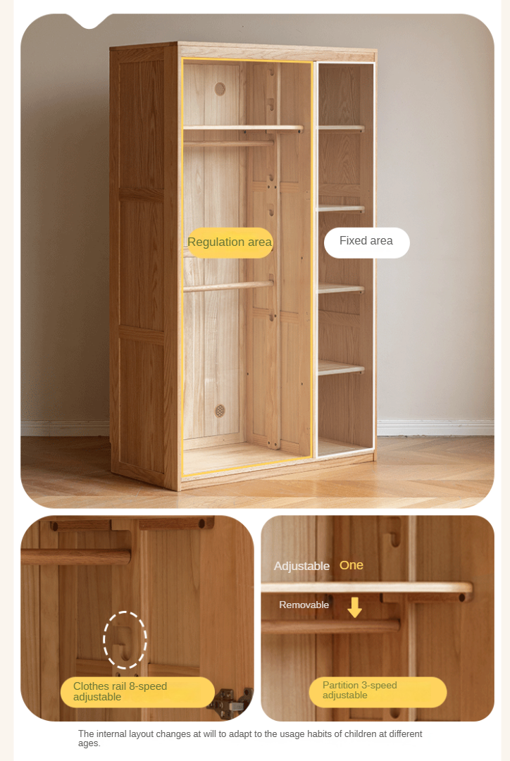 Oak Solid Wood Children's Wardrobe -