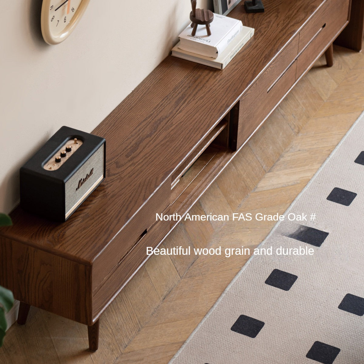 Oak, Rubberwood, Beech Solid Wood TV Stand Sliding Door.