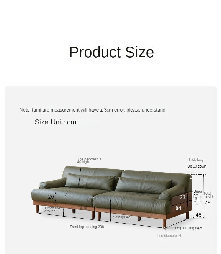 Black Walnut, Oak Solid Wood Leather Down Sofa.