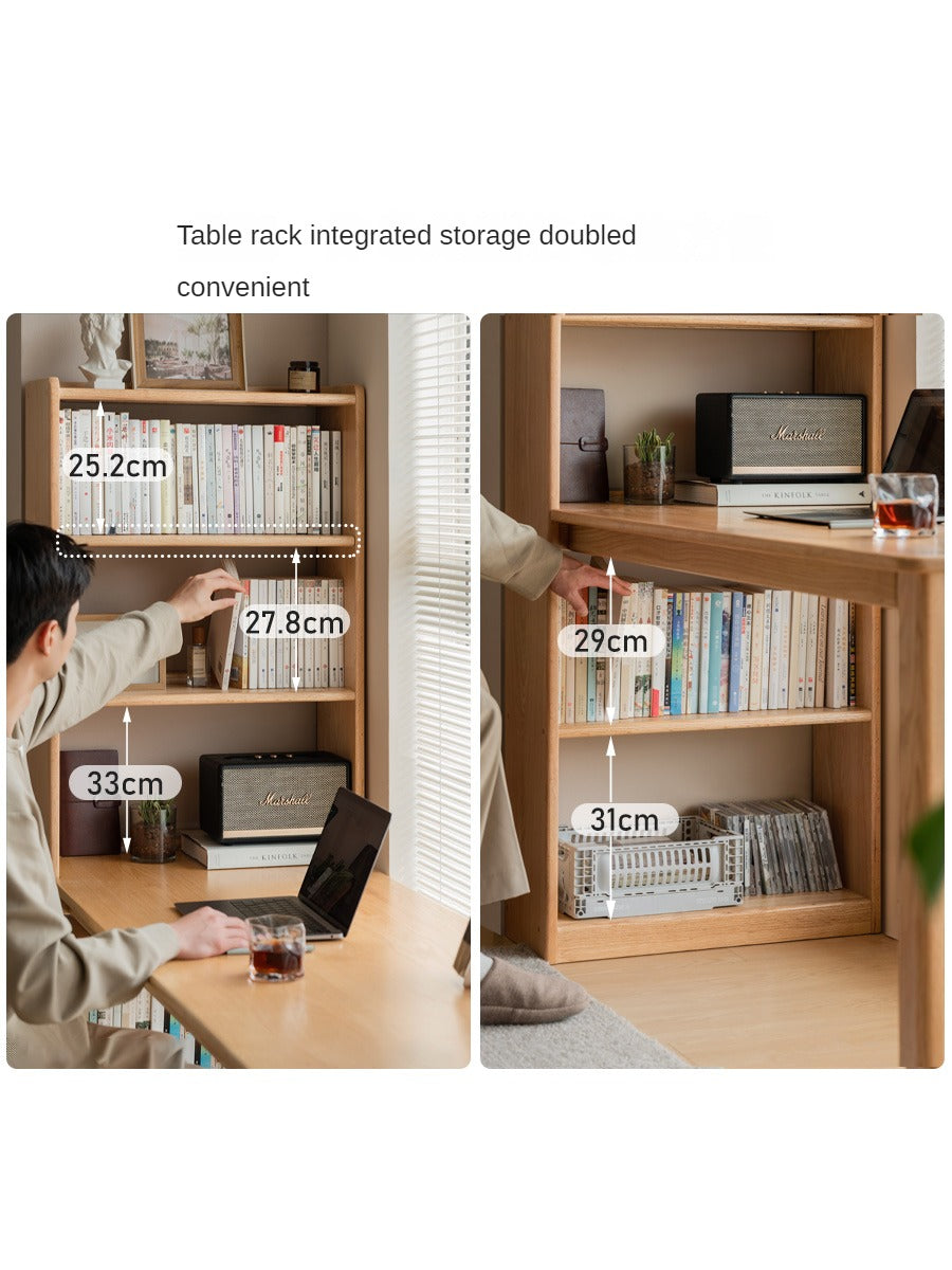 Oak Solid Wood Desk and Bookshelf Integrated Office Desk