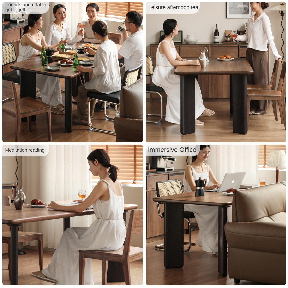 Black Walnut Solid Wood Light Luxury Rectangular Dining Table