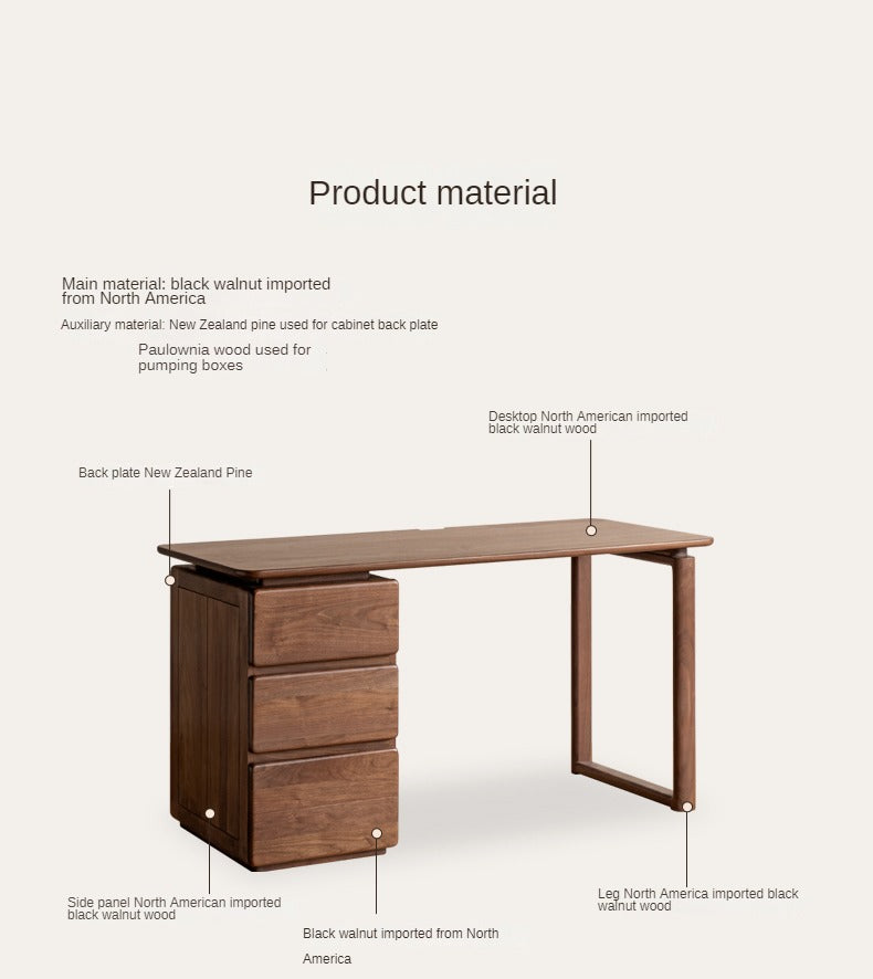 Black Walnut, Oak, Sandalwood, Ash Solid Wood Desk with Drawers