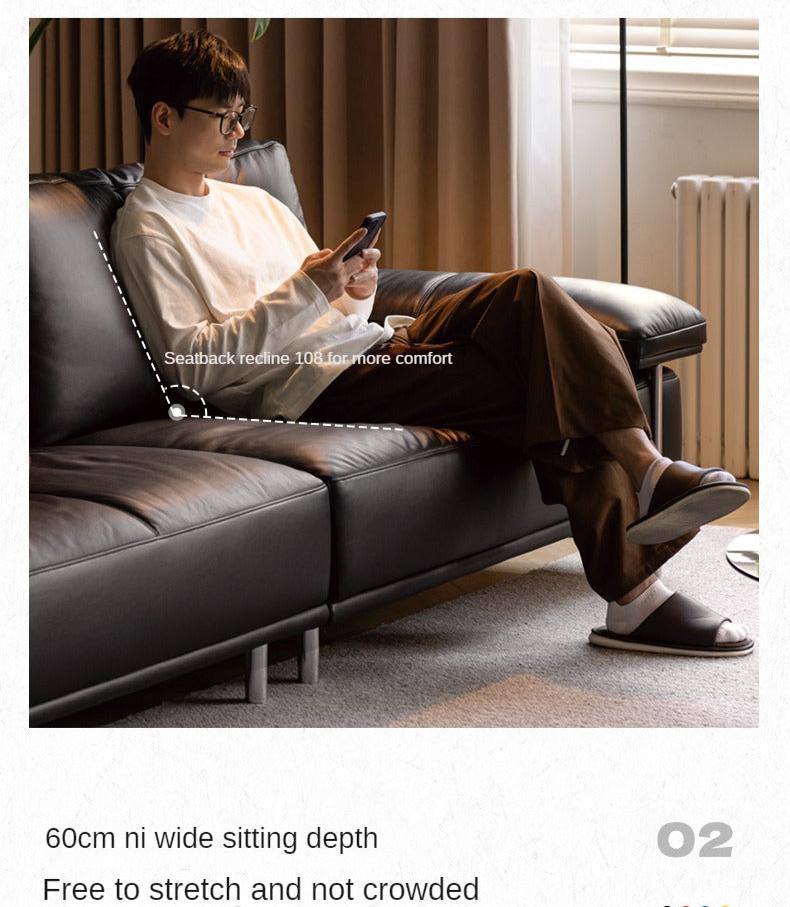 Leather Italian First Layer Yellow Cowhide Straight Sofa.