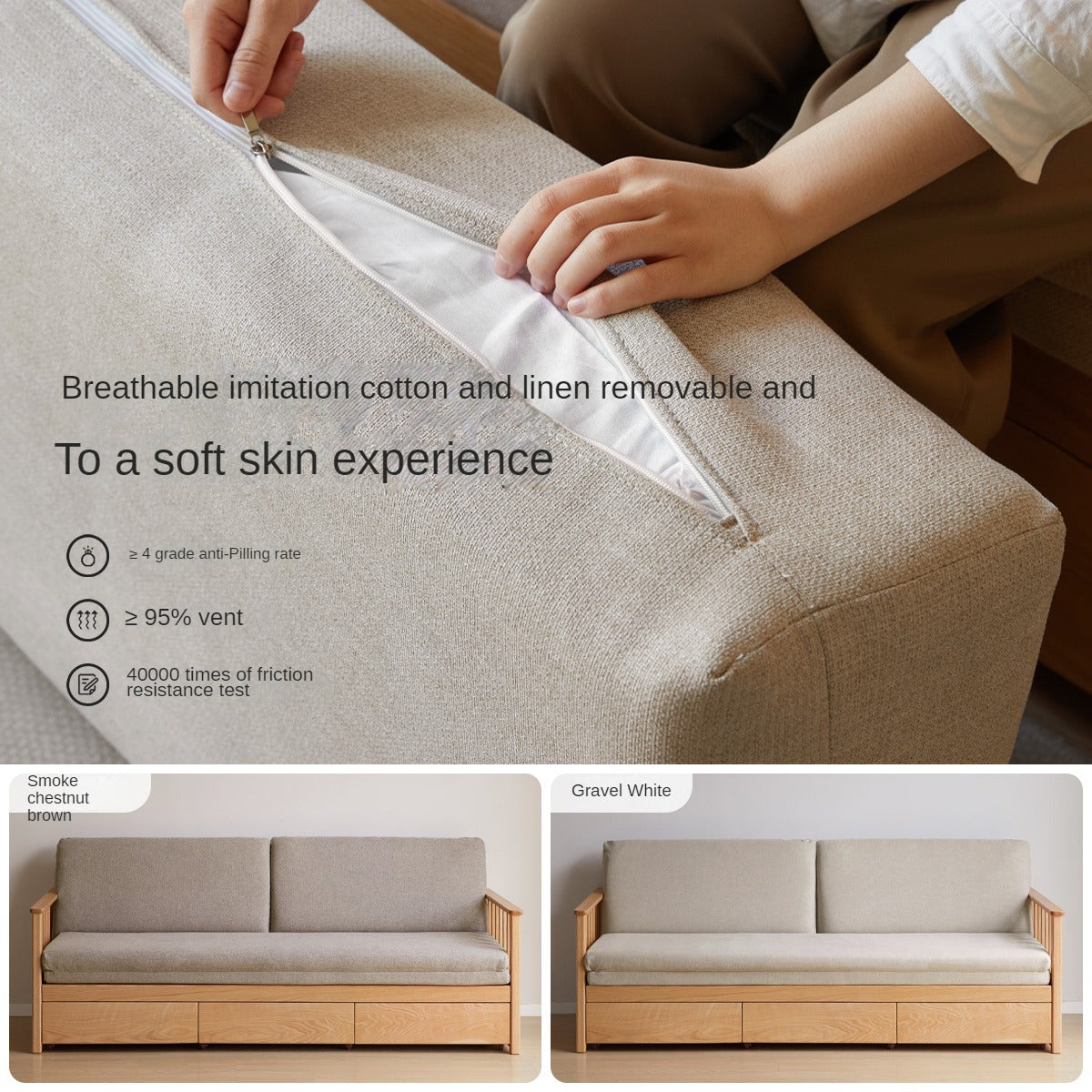 Oak Solid Wood Sitting and Sleeping Dual-purpose Storage Sofa.
