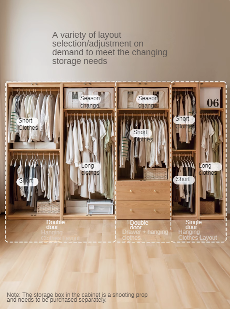 Oak Solid Wood Modern Wardrobe Free Combination.