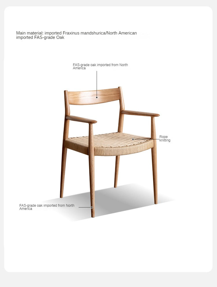 Oak Solid Wood Rope Weaving Chair, Original Wood Leisure Armchair:
