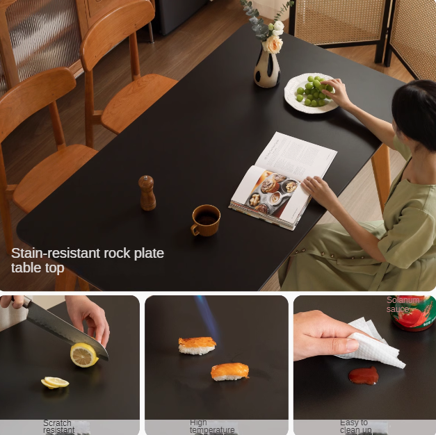 Cherry Solid Wood Retro Rock Plate Dining Table.
