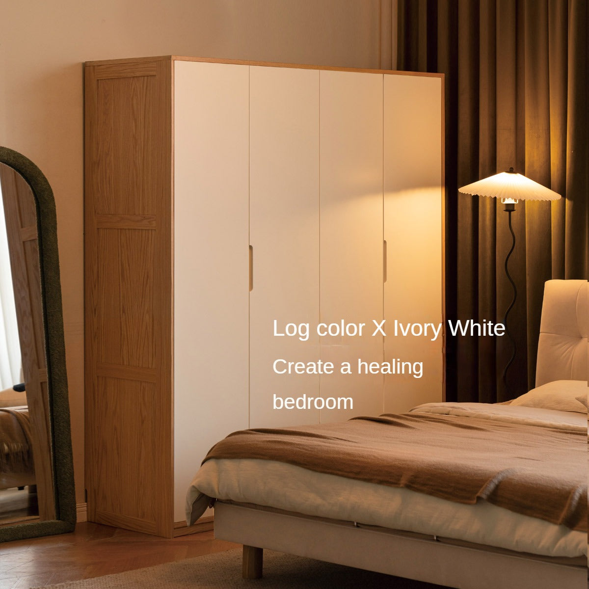 Oak Solid Wood Log Cream Style Wardrobe.