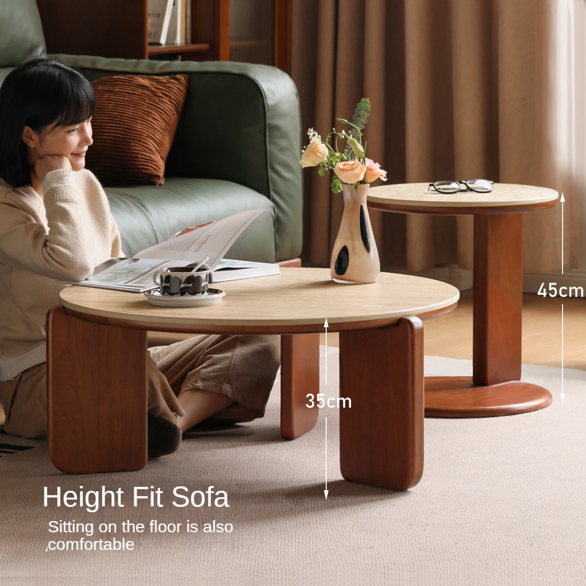 Poplar Solid Wood Rock Plate travertine style Coffee Table