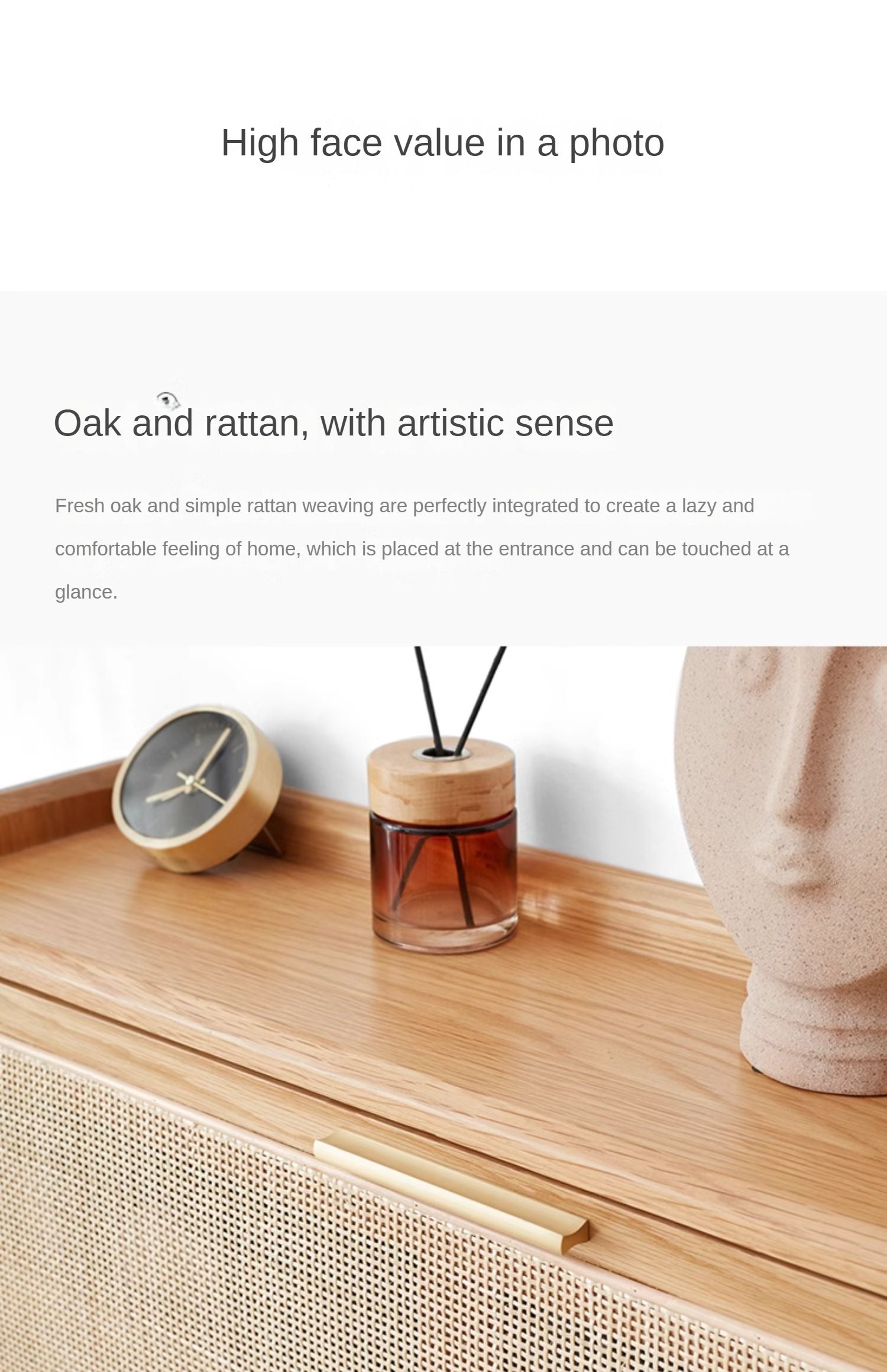 Oak Solid Wood Ultra-Thin Flap Door Rattan Shoe Cabinet