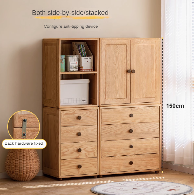 Beech Solid Wood Nordic Modern Kids Dresser, Chests, Storage Cabinet