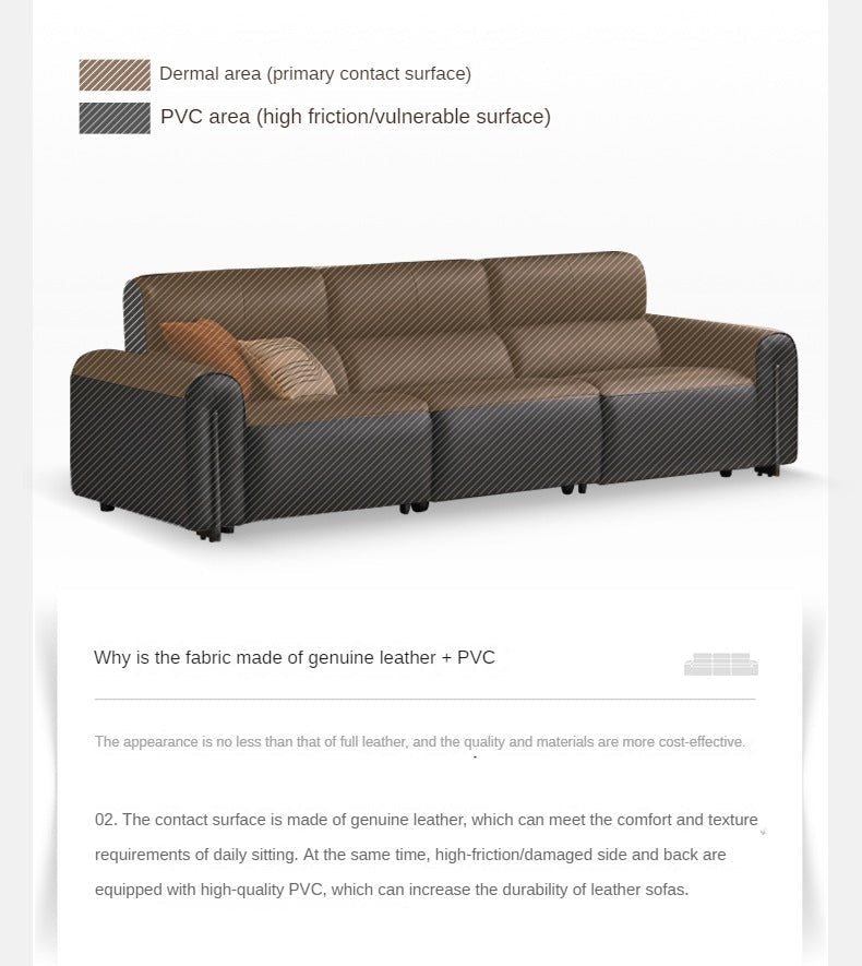Genuine leather electric zero-wall recliner sofa with deep cushioned seats