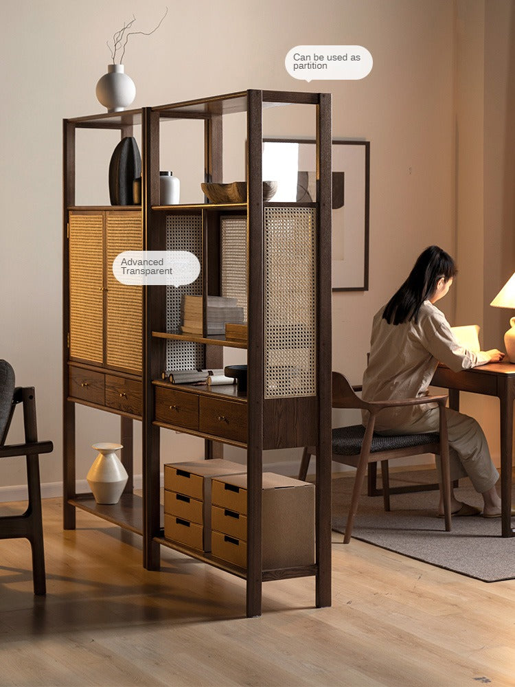 Black Walnut Solid Wood Bookshelf Display Cabinet Simple Bookcase