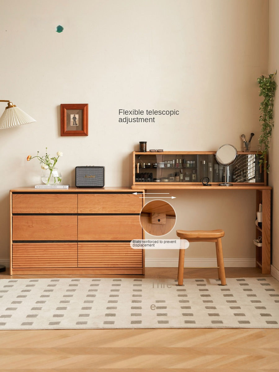 Сherry Solid Wood Retro Corner Dressing Table.