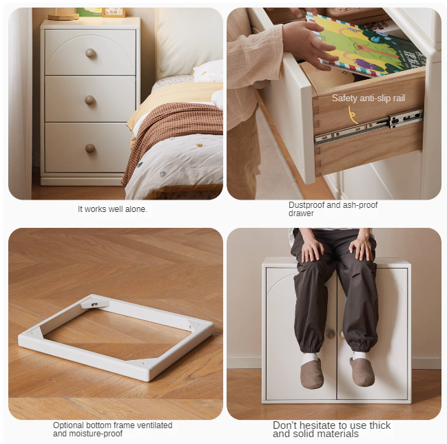 Pine Solid Wood Cream Style Kids Dresser, Chests, Storage Cabinet
