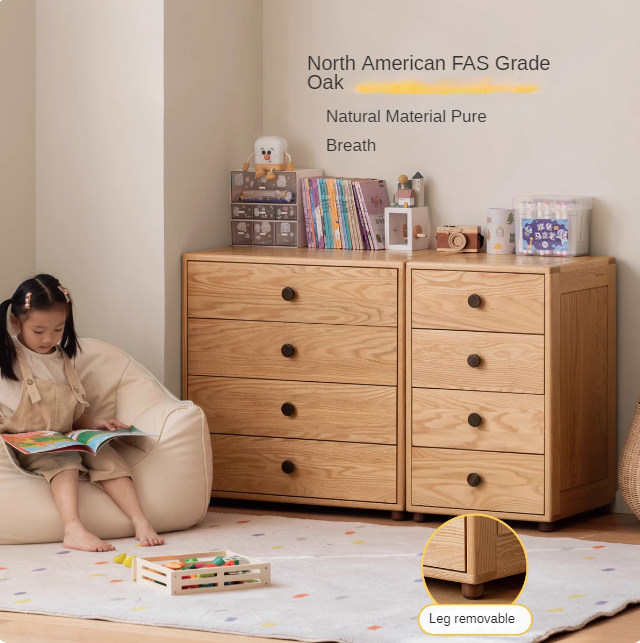 Beech Solid Wood Nordic Modern Kids Dresser, Chests, Storage Cabinet