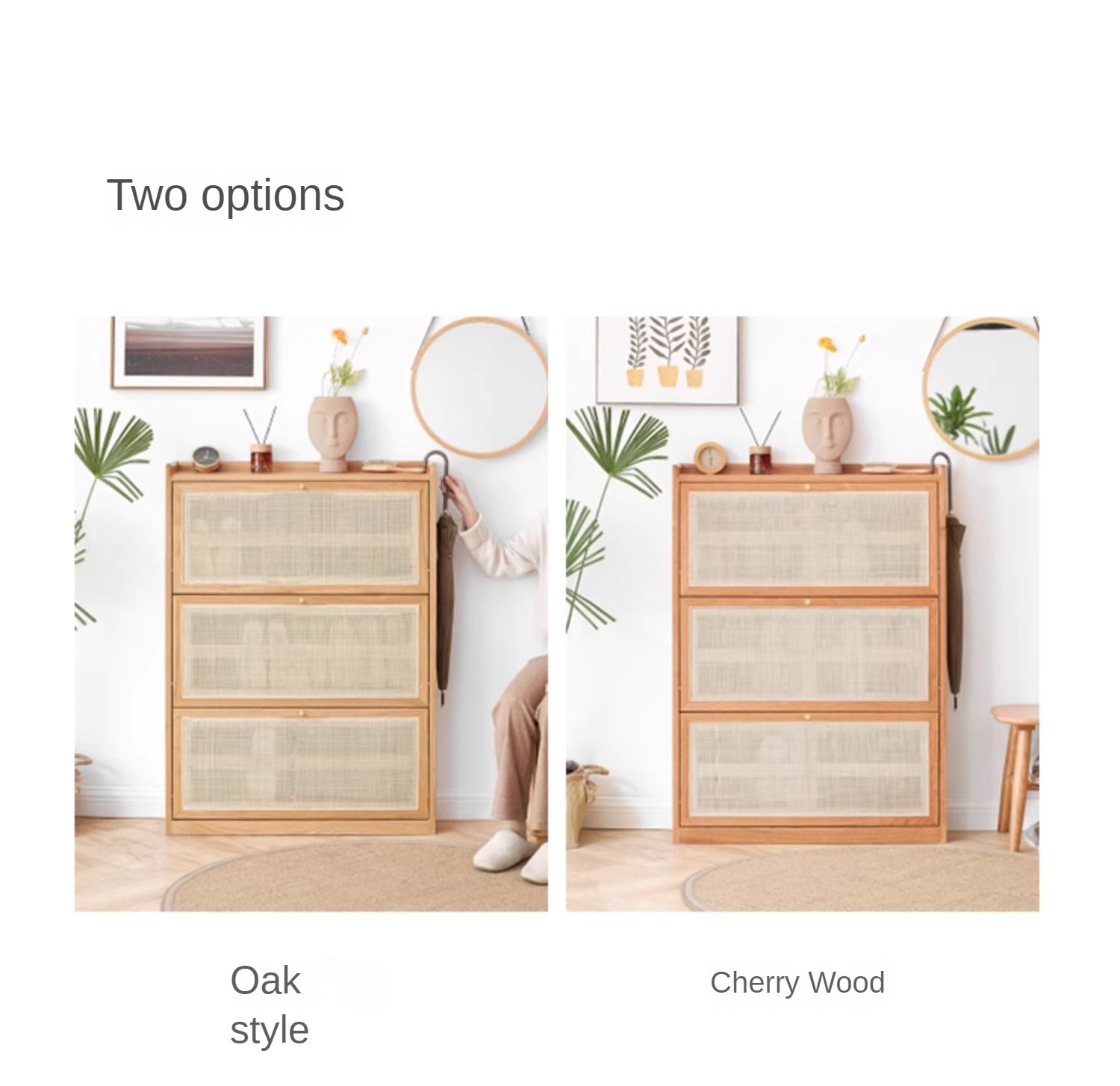 Oak Solid Wood Ultra-Thin Flap Door Rattan Shoe Cabinet