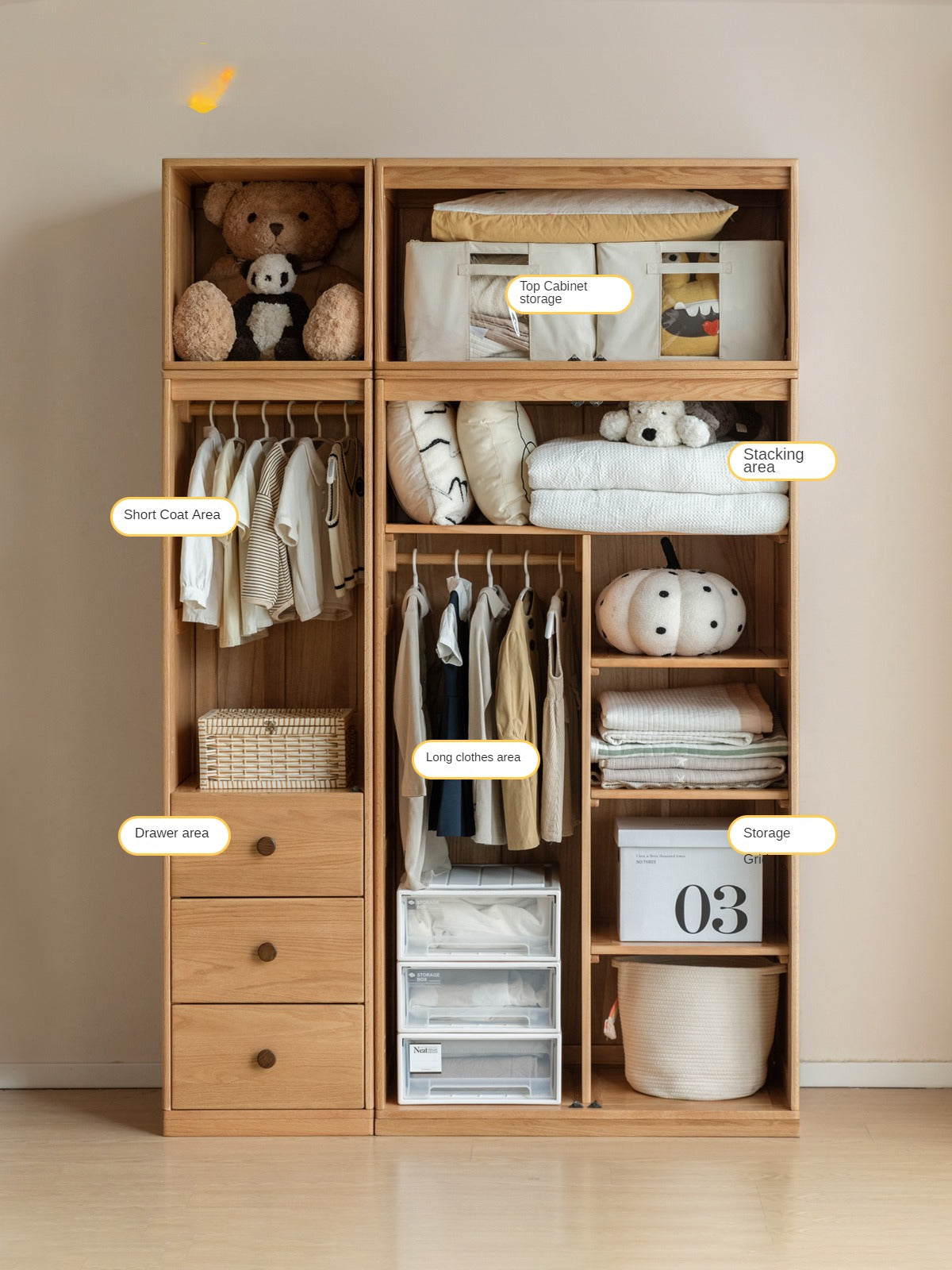 Oak Solid Wood Kids Wardrobe