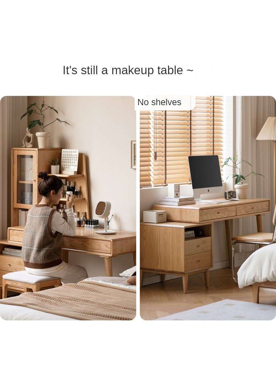Oak Solid Wood Bookshelf and Office Desk Combination