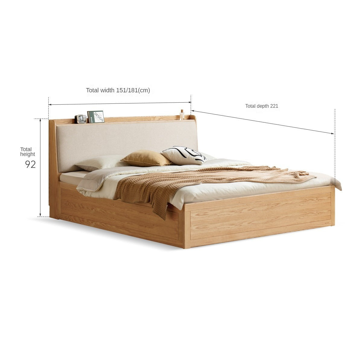 Oak Solid Wood Box Bed Storage Bed Technology Loth, Fabric
