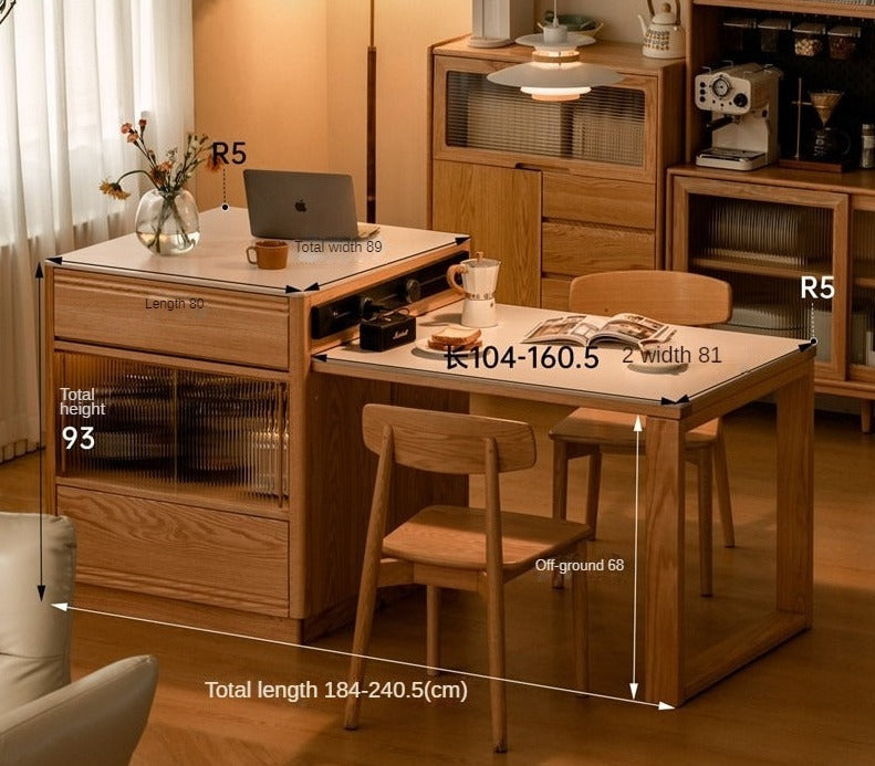 Oak Solid Wood Island + Table Integrated Retractable Rock Board