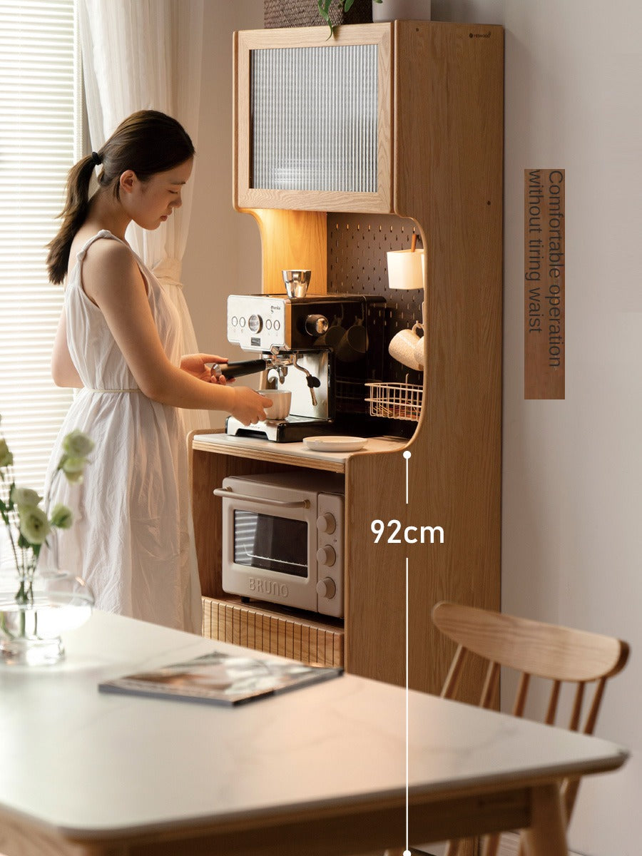 Solid RubberWood, Oak Solid Wood Sideboard Rock Board LED Light