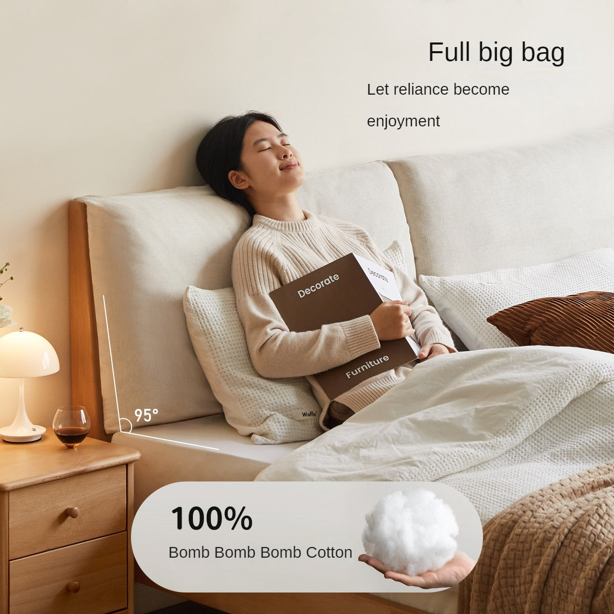 European Beech Solid Wood Soft Back Fabric Bed