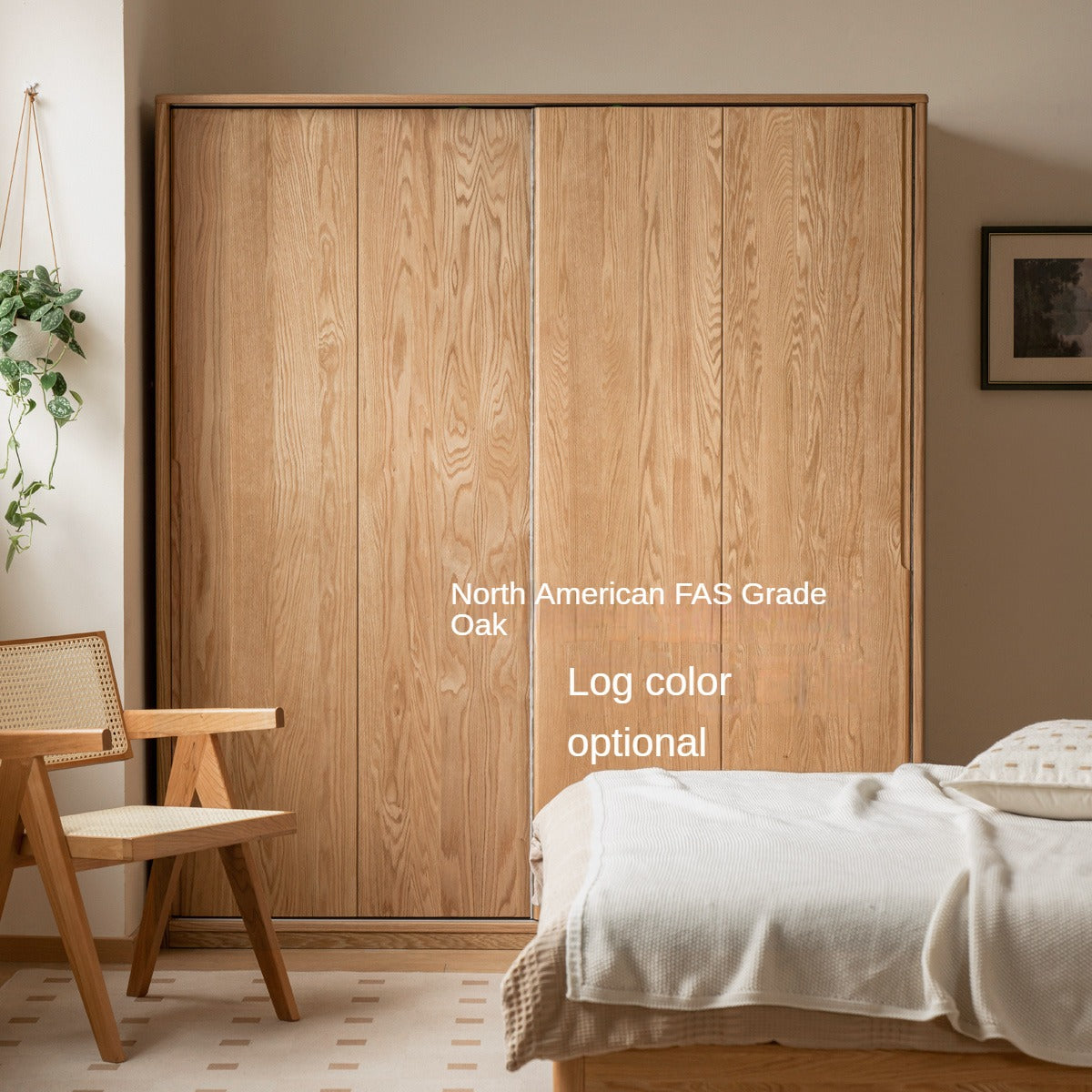 Oak Solid Wood Sliding Door Modern Wardrobe