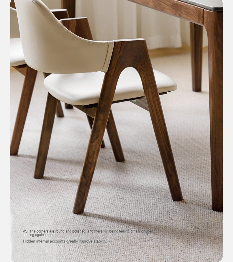Black Walnut, Oak Solid Wood, Solid RubberWood Organic Leather, fabric Armchair 4 pcs
