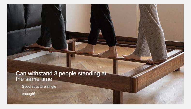 Teak, Black Walnut Solid Wood Genuine Leather Suspended Bed with Light