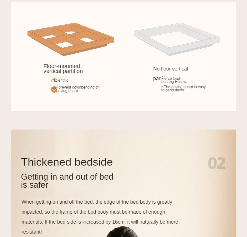 Cherry Solid Wood Box Bed Top Genuine Leather, Corduroy Suspended Bed