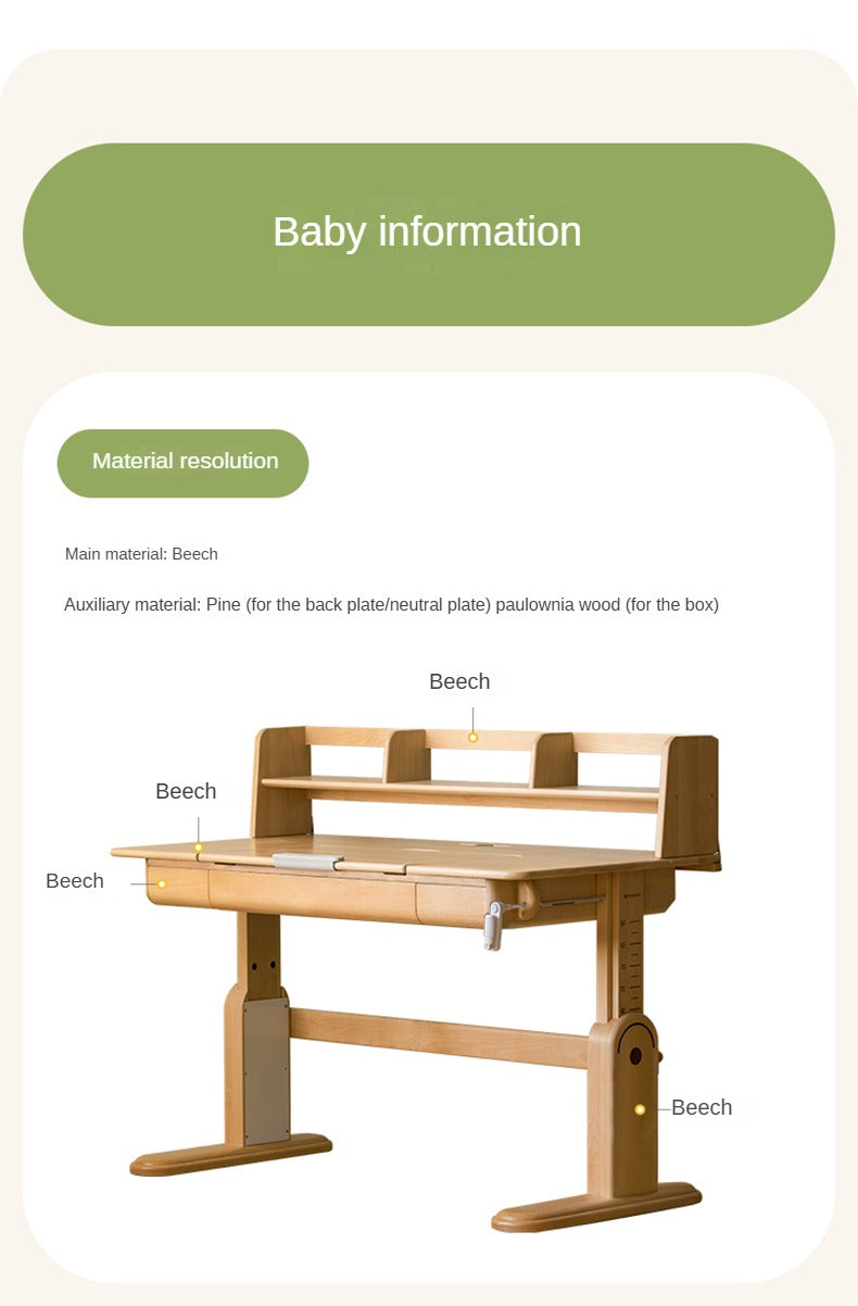 Beech Solid Wood Kids Study Table