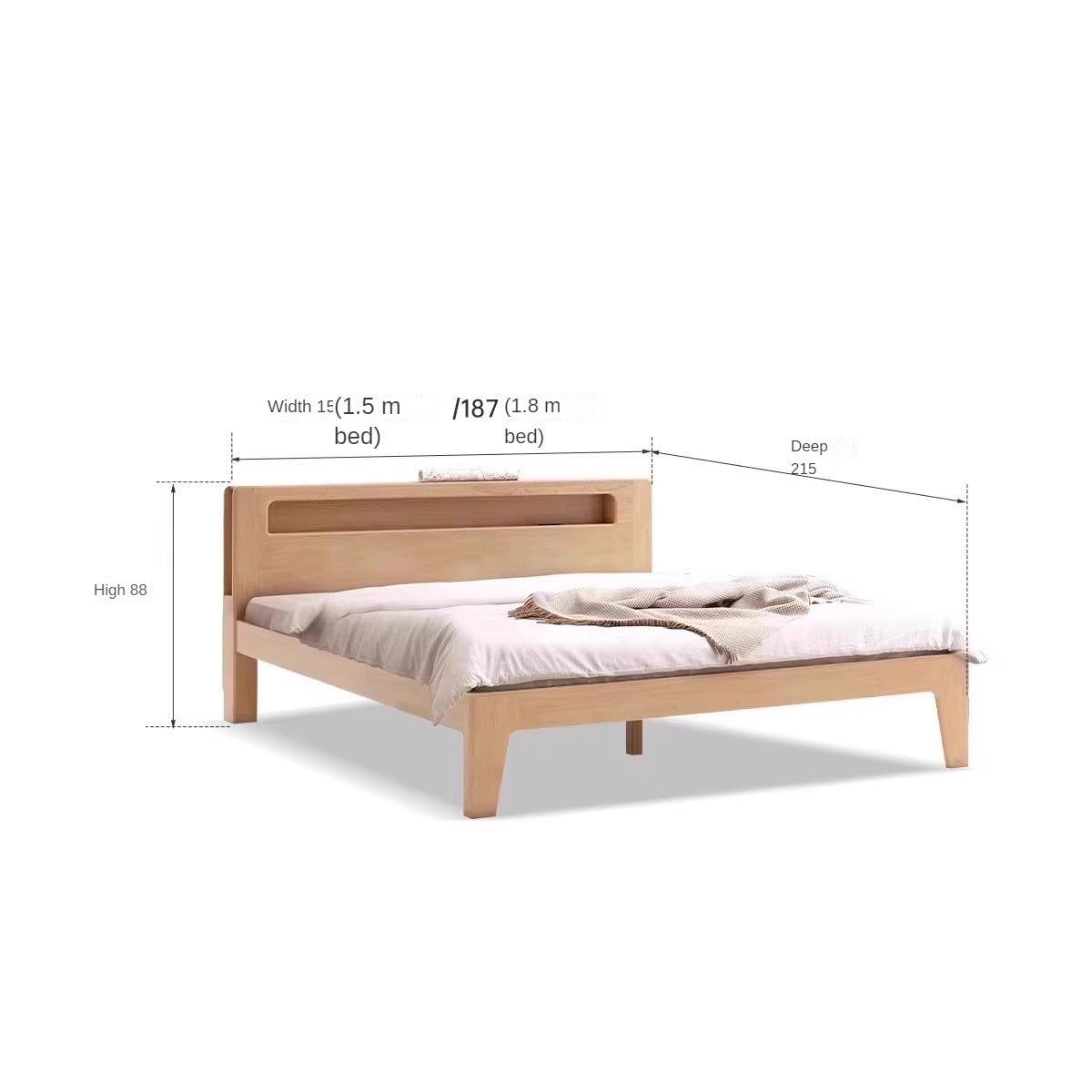 Oak, Beech Solid Wood With Light And Bookshelf Bed