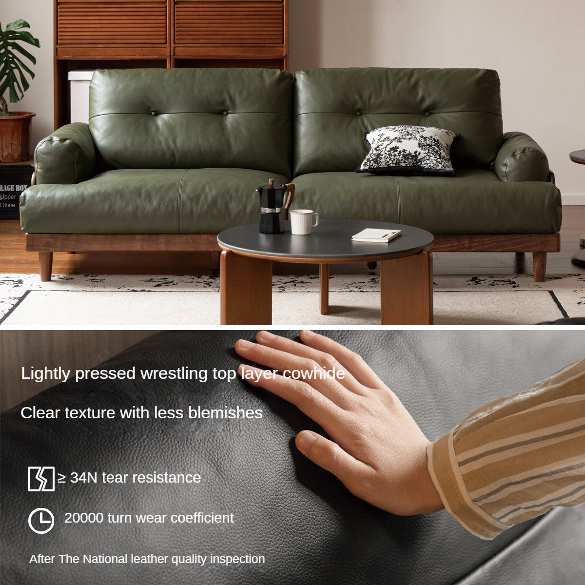 Black Walnut Solid Wood Leather, Fabric Sofa Modern.