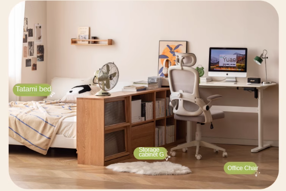 Solid Rubberwood White Cream Style Electric Lift Desk.