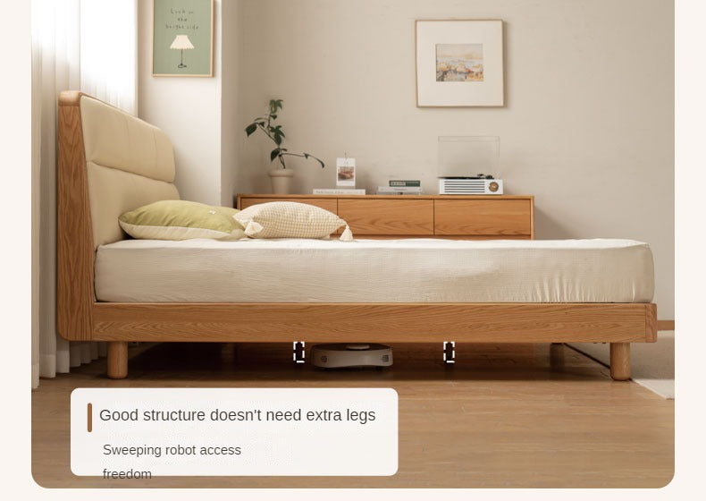 Oak, Ash Solid Wood Genuine Leather Soft Bed