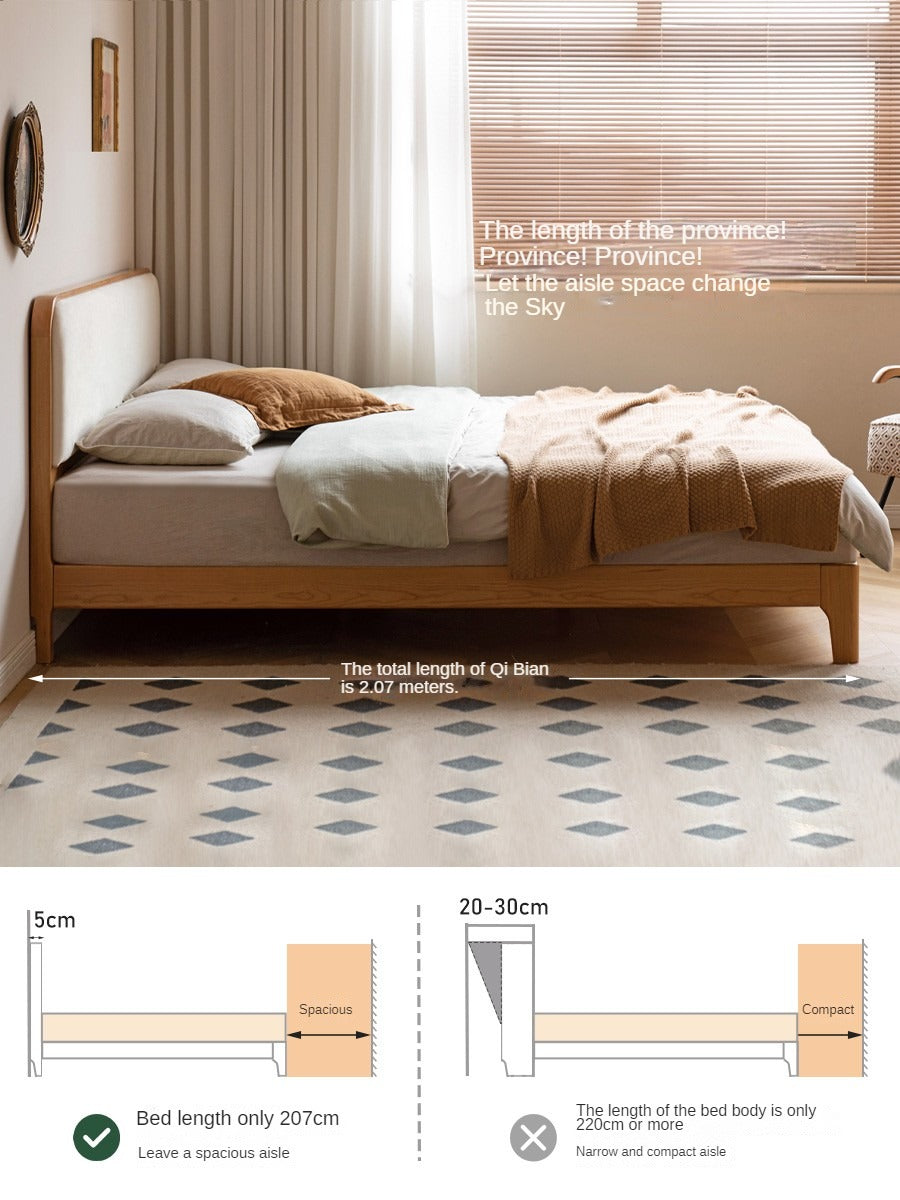 Cherry Solid Wood Technology Fabric Soft Modern Bed