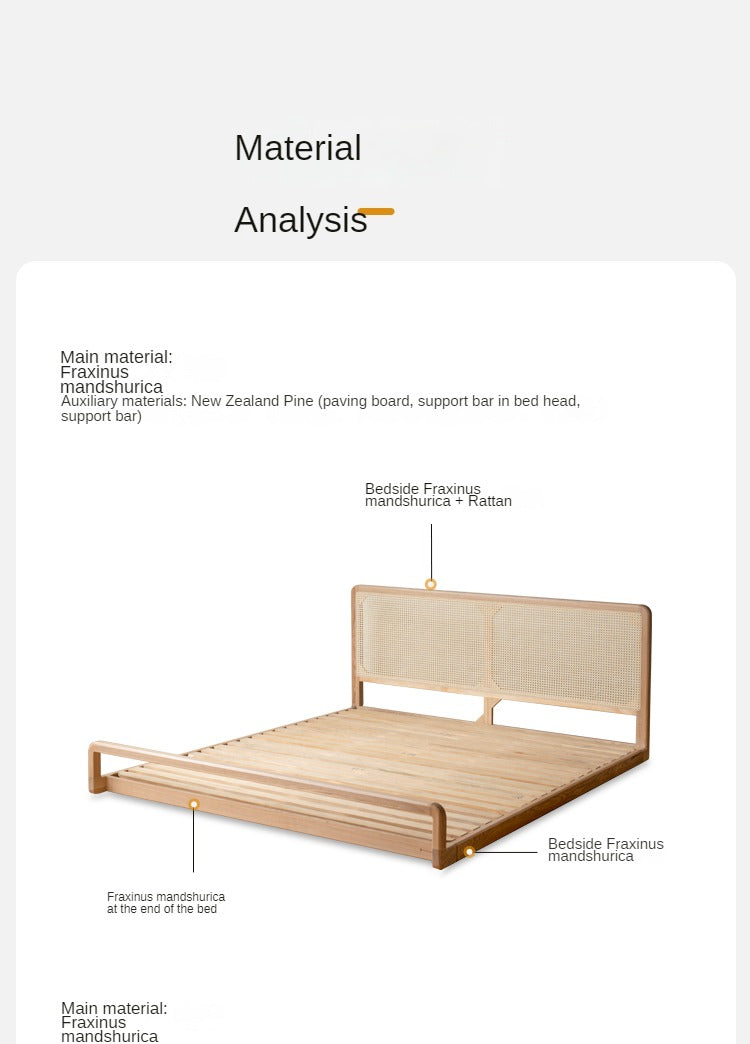 Ash Solid Wood Floor Bed Rattan