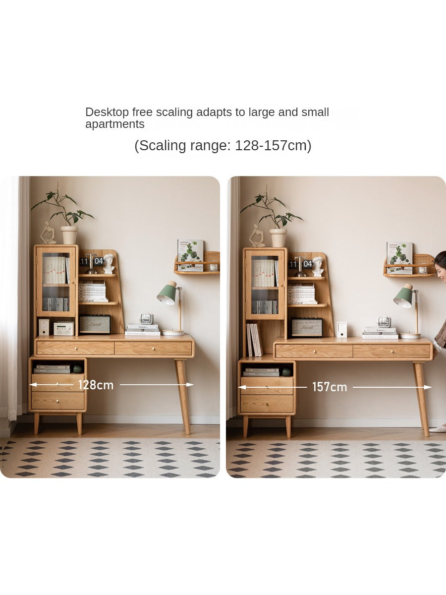 Oak Solid Wood Bookshelf and Office Desk Combination