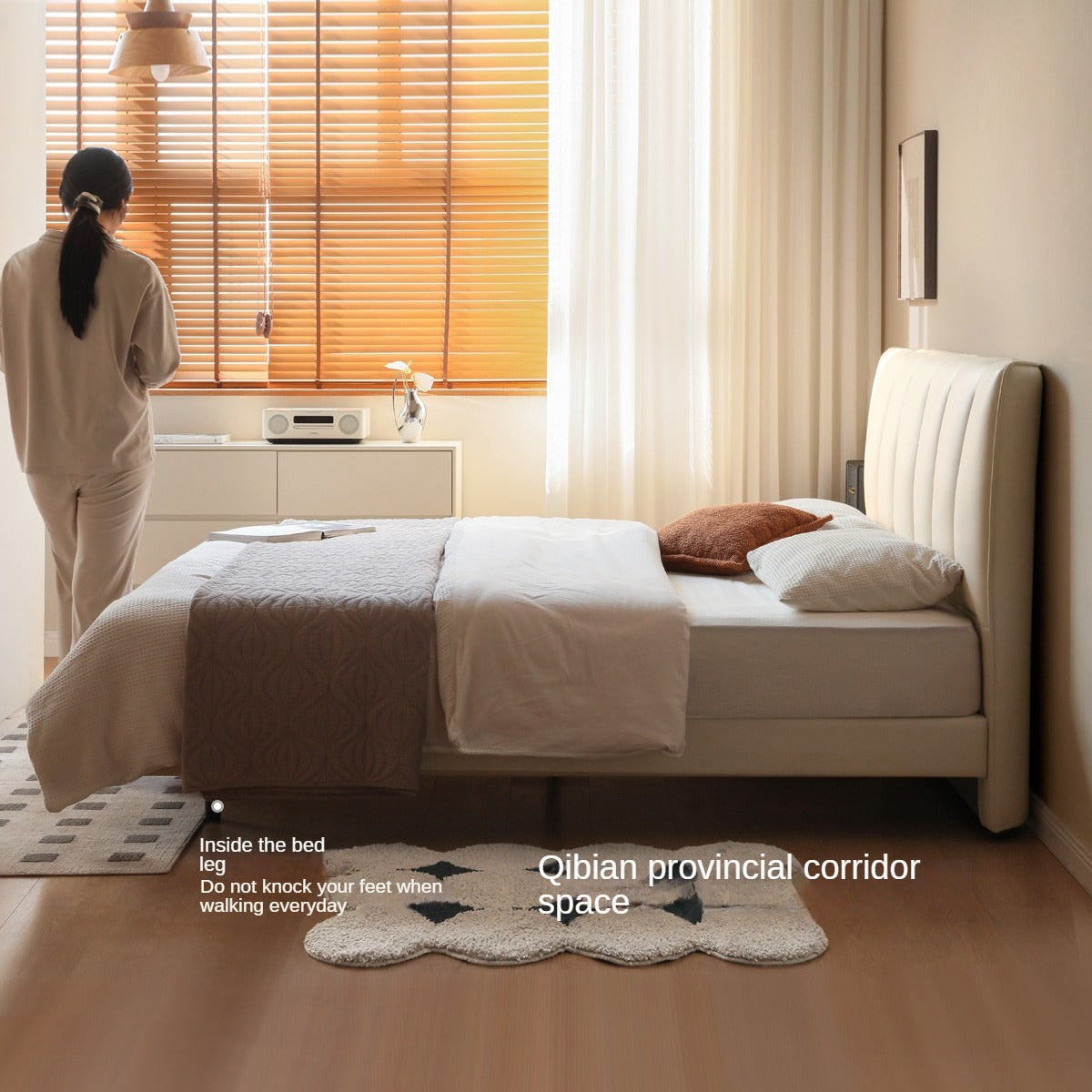 Genuine Leather Suspended Light Luxury Cream Style Bed