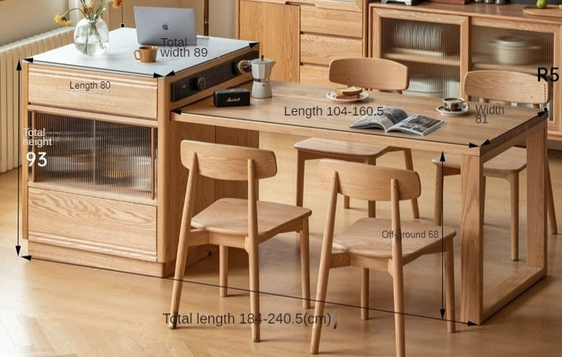 Oak Solid Wood Island + Table Integrated Retractable Rock Board